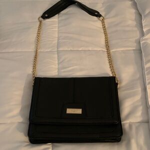 Elegant BCBG Black Shoulder Bag with Gold Chain